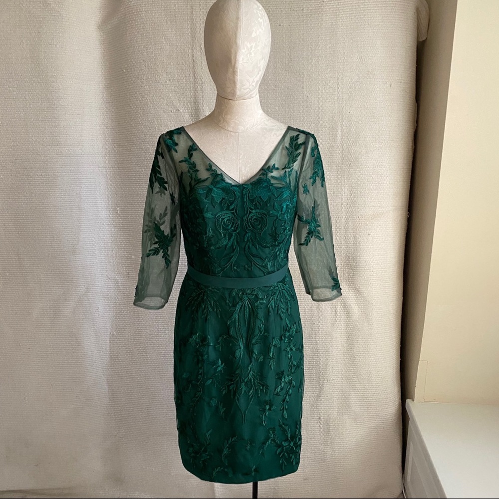 Embroidered Mesh Formal Midi Dress Emerald Green - Picture 4 of 9